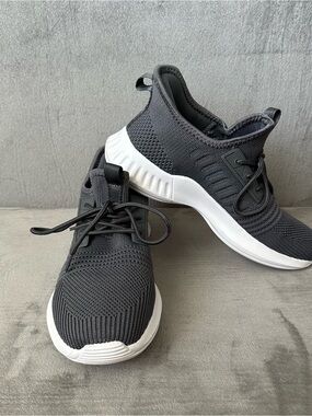 Women's Grey Knit Athletic Sneakers - Lightweight Black & White Running Shoes